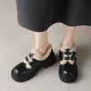 Sapatos Pequenos de Couro Jk de Pele de Vaca Quente e Macio 2025 Solado Grosso Salto Médio Grosso Bico Redondo Fechamento Duplo Pelo Genuíno Boca Profunda Sapatilhas
