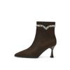 Y31282 Salto Alto Feminino Strass Estilete Bico Fino Botas de Tornozelo 2024 Outono e Inverno Nova Moda Botas Estilo Maduro Leve Botas de Tornozelo