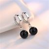 Pendientes Elegantes de Plata Esterlina S925 Estilo Coreano con Ágata Negra para Mujer, Joyería de Oreja para Mujer Moderna Versátil Popular Transfronteriza
