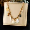 Colección de Collares Coloridos Estilo Océano con Goteo de Aceite, Cadena para Clavícula de Concha Estrella de Mar Sol Perla de Imitación, Joyería al por Mayor Estilo Vacacional