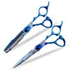 Tijeras de Peluquería Napson Azules con Diseño de Doble Filo de 6.0 pulgadas, Tijeras Rectas, Tijeras de Entresacar y Tijeras de Desbaste