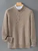 Suéter de punto para hombre con cuello alto y cremallera, 100% lana pura, engrosado para abrigar, adecuado para uso de negocios casual, nuevo estilo de invierno
