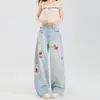Jeans Wide Leg de Cintura Alta Bordado Personalizado para Mulheres 2025 Novo Slim e Fluido para Silhueta Pera Calças Soltas de Comprimento Total
