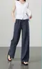 Calça de Linho e Algodão Retro Old Money Fina e Confortável Cintura Estreita com Cordão Perna Reta Feminina Verão Temperamento Emagrecimento Calça Casual