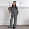 Conjunto Casual de Outono para Meninas 2026 Novo Estilo Coreano Chique Jaqueta com Gola Alta Calça Flare Conjunto de Duas Peças Zíper Solto
