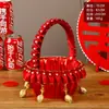Cesta de Flores para Daminha de Casamento Espalhando Pétalas Cesta Vermelha de Mão Cesta de Doces para Festival da Primavera Adereço de Dança