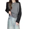 Camiseta de Manga Larga Raglán con Hombro Normal para Mujer de Otoño, Favorecedora para Figuras Más Robustas, Adelgazante, Cubre Vientre, Diseño Elegante