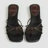 Chanclas Retro de Tira Fina y Tacón Grueso Europeas y Americanas al por Mayor para Mujer Verano Exterior Sandalias de Chancla Simples para Playa
