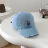 Gorra de Béisbol Personalizada de Mezclilla Desgastada Estilo Americano para Niños, Lindo Sombrero de Sol de Oso de Dibujos Animados para Niños