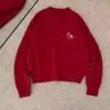 26 Suéter de Lana Pura Bordado de Caballo Rojo de Año Nuevo para Mujer, Otoño e Invierno Cuello Redondo Año del Zodiaco Suéter Rojo Tejido Capa Base