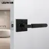 Fechadura de Banheiro Estilo Americano Transfronteiriça Sem Chave Maçaneta com Padrão de Rolo Travessa Quadrada Preta Canaleta Fechadura de Banheiro
