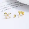 Pendientes de botón de hilo con circonita de lazo para mujer, plata de ley 925, nuevos, dulces, frescos, para el cartílago de la oreja, simples, joyería para la oreja de Instagram