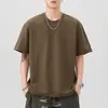 Ropa para Hombre Fengshe/Camiseta de Color Sólido 260g, Manga Larga/Manga Corta, Tejido Funcional, Corte Holgado, Versátil, Cuello Redondo, Camiseta de Manga Tres Cuartos