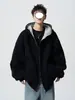 Sudadera con capucha y cárdigan de retazos con bloques de color de talla grande de la alta calle americana para hombre, sudadera con capucha de peso pesado de moda, cremallera doble, holgada, informal