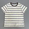 Camiseta a Rayas de Cuello Redondo Estilo Coreano para Mujer, Nuevo Top Casual Transpirable de Verano con Botones Pequeños, Corte Holgado, Adelgazante, Camisa Versátil de Manga Corta