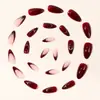 Unhas postiças em formato de amêndoa vestíveis, branqueamento vinho tinto, fio de ouro, decoração de acessório de laço francês, unha postiça removível