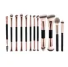 Set de Pinceles de Maquillaje Doble Cara Transfronterizo Europeo y Americano, Pincel para Base tipo Almohada, Pincel para Polvo de Rubor, Pincel de Maquillaje Color Café, Herramientas de Belleza