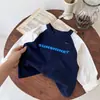Camisetas de Niños y Niñas para Primavera y Otoño, Ropa de Bebé Elegante, Estilo Coreano de Moda, Camisa Básica de Moda con Bloques de Color y Estampado de Letras