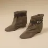 Botines de Punta con Tacón Grueso para Mujer 2026 Otoño Invierno Nueva Moda Botas para Pantalón Hebilla Estrecha que Oculta Aumento de Altura Botas Western