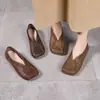 Agotado - Zapatos Planos Bajos sin Cordones de Piel de Vaca Mate Slip-ons Casuales Retro Zapatos para Mujer Piel Genuina Zapatos de Madre