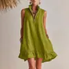 Vestido casual de verano sin mangas con media cremallera, volantes, suelto, nueva moda cruzada de Amazon para mujer