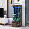Tanque de Peces Semicircular Estilo Europeo de Lujo Ligero Sala de Estar Pequeño para el Hogar Tanque de Peces Dorados Semicircular de Vidrio de Piso a Techo Ecológico Sin Cambio de Agua