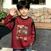 Camiseta de Manga Larga 100% Algodón para Niños, Estilo Nuevo Primavera y Otoño, Top de Raglán con Dibujos Animados para Niños Medianos y Grandes, Capa Base para Bebé, Moderna