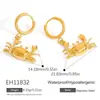 Brincos de Aço Inoxidável Transfronteiriços Estilo Oceano Peixe Osso Caranguejo com Strass Pingentes de Orelha Estilo Ins Tendência do Milênio Brincos Banhados a Ouro 18K