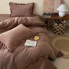 Colcha de Cama Liso Colorido de Lã de Leite Francesa Conjunto de Quatro Peças Cama de Casal Capa de Edredom Plus Veludo Lençol de Cama Acolchoado com Enchimento de Algodão Conjunto Quente de Inverno