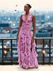 Otoño 2026 Nuevo Moda Femenina Transfronteriza Europea y Americana Estilo Suave Vestido de Moda con Estampado y Cintura Fruncida