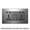 Enchufe Eléctrico Británico 13A Carga Rápida USB tipo-c Estándar Británico Pie Cuadrado Panel Metálico Gris Aluminio Dibujado con Alambre Edición Hong Kong y Macao