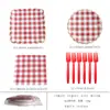 Série Xadrez Vermelho Transfronteiriça Festa Temática Conjunto Descartável de Louça Prato de Papel Toalha Layout de Cena de Aniversário