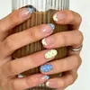 24 peças de unhas postiças estilo francês em degradê rosa pêssego, unhas de manicure 3D usáveis, adesivos de unha postiça para comércio exterior