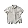 Camisa Casual de Manga Corta de Verano Unisex Transpirable Holgada Retro de Cuadros de Gasa de Burbujas con Solapa Lateral Simple Nanxia