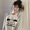 Diseño Casual Japonés y Coreano Empalme de Color Contrastante Divertida Camiseta de Manga Larga Estampada Moda Femenina Versátil Holgada Top de Cuello Redondo