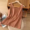 Camiseta sin mangas de color liso simple de algodón y lino para mujer, prenda exterior fina y transpirable de verano, top de lino adelgazante con tirantes