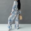 Estilo Novo de Verão 2026 Transfronteiriço Europeu e Americano Comércio Exterior Roupas Femininas, Conjunto Casual Elegante com Camisa Estampada e Calças de Perna Larga