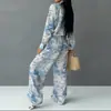 2026 outono transfronteiriço nova moda feminina europeia e americana: conjunto elegante, moderno e casual de camisa de manga comprida estampada e calça