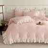 Conjunto de Quatro Peças Girly Francês Esculpido em Veludo Leiteiro Veludo Coral Espesso Renda Fronha Cobertor de Cama Quente de Inverno Roupa de Cama