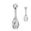 Anillo de Acero de Titanio Estilo Europeo y Americano con Doble Diamante para Piercing de Ombligo, Botón de Ombligo, Joyería para Piercing Corporal con Forma de Lágrima Microincrustada