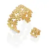 Conjunto de Pulsera y Anillo de Flor de Doble Capa Fresco Elegante de Moda de Nicho Transfronterizo Europeo y Americano Adecuado para Vacaciones Diarias de Mujeres