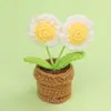 Flor de Lã de Girassol Tecida à Mão Pequeno Vaso de Flor Acabado Tulipa Rosa Buquê Simulado Ornamento de Mesa Presente