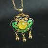 Pingente antigo de ouro estilo bem-estar calcedônia verde pingente feminino lingote de ouro veleiro peixe dourado cabaça pingente com incrustação de calcedônia