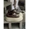 Otoño 2026 Nuevo Estilo Zapatos Casuales de Lona con Cordones de Cuero Genuino Suela de Plataforma Suela Gruesa Aumentadores de Altura Zapatos Blancos para Mujer