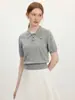 Top de punto gris de manga corta, simple y elegante, para mujer, camiseta de verano con hombros normales, top único estilo coreano