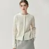 Coleção Nova Outono/Inverno 2025: Cardigã feminino versátil, gola redonda, botões de pérola, trançado em cashmere de bebê