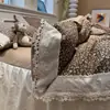 Conjunto de quatro peças de renda francesa vintage com babados de algodão, amigável à pele, conjunto de cama princesa floral de três peças para primavera e outono, classe A