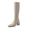 Botas largas súper elásticas para mujer, botas por encima de la rodilla, nuevo estilo otoño e invierno, punta cuadrada, tacón alto grueso, cremallera lateral, botas de caña alta, talla de mujer 42