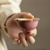 Taza de Té Rosada de Porcelana Ru de las Dinastías Tang y Song con Borde Florido, Taza de Té Pequeña de Cerámica para el Hogar con Esmalte Craquelado, Taza Individual para Juego de Té Kung Fu