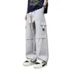 Calça de trabalho estilo americano para homens, adequada para primavera, outono e verão, com corte fino e folgado, design casual moderno, múltiplos bolsos, estilo versátil e um corte reto estiloso